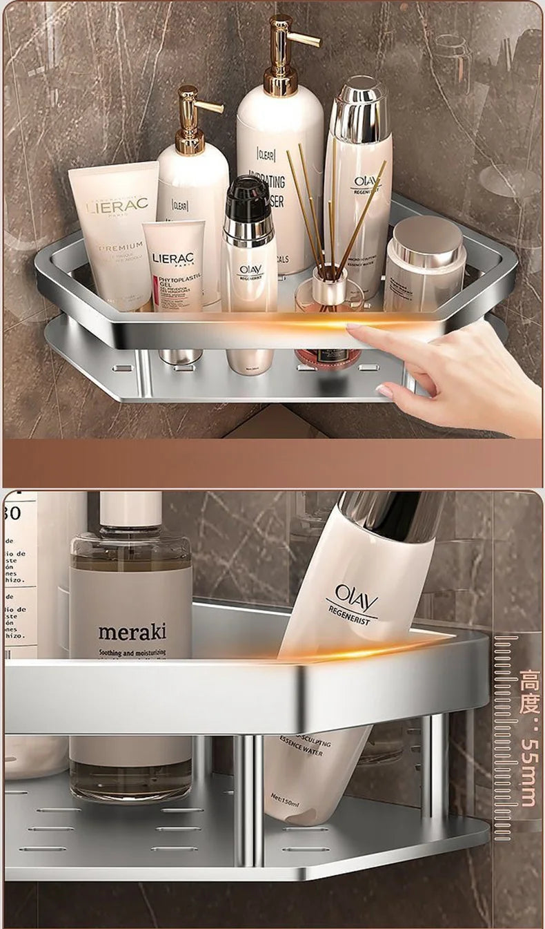Bathroom Shelf Shelves Punch-free Corner Rack Wall Mounted Shampoo Storage Aluminum Holder Kitchen Bathroom Organizer Accessorie