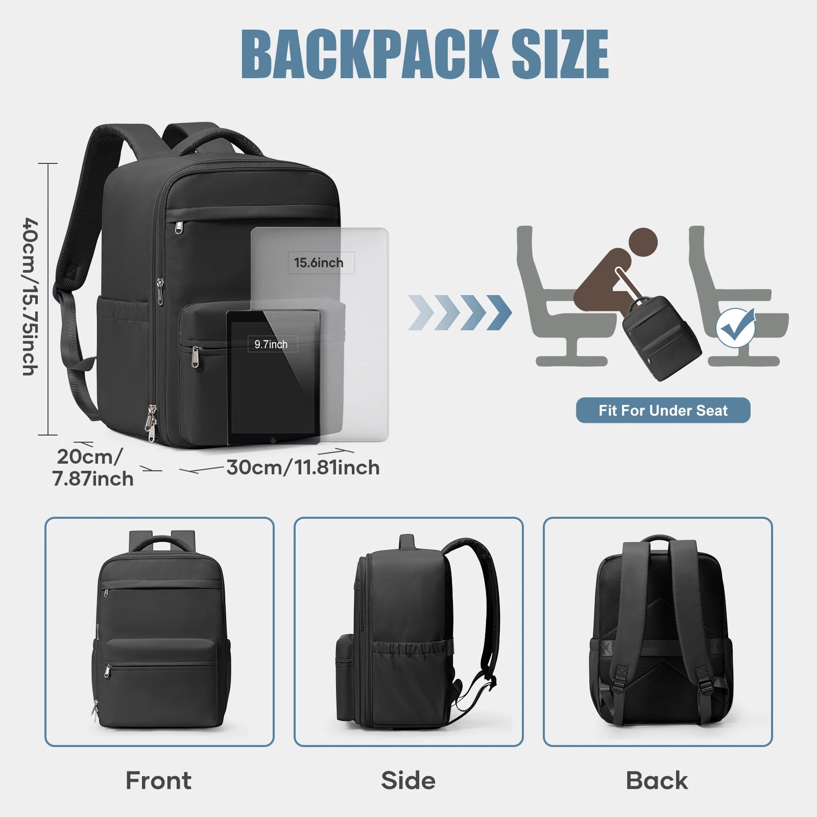 Ryanair 40x30x20 Travel Backpack, Vacuum Compression Backpack with Vacuum Pump，Airline Wizzair Hand Cabin Bag , School Backpack