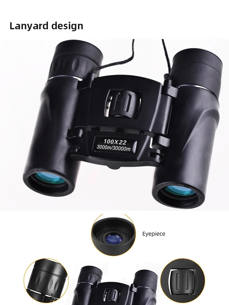 100x22 Mini Portable Hd Binoculars 30000m Long Range Folding Bak4 Fmc Optics For Hunting Sports Outdoor Camping Travel