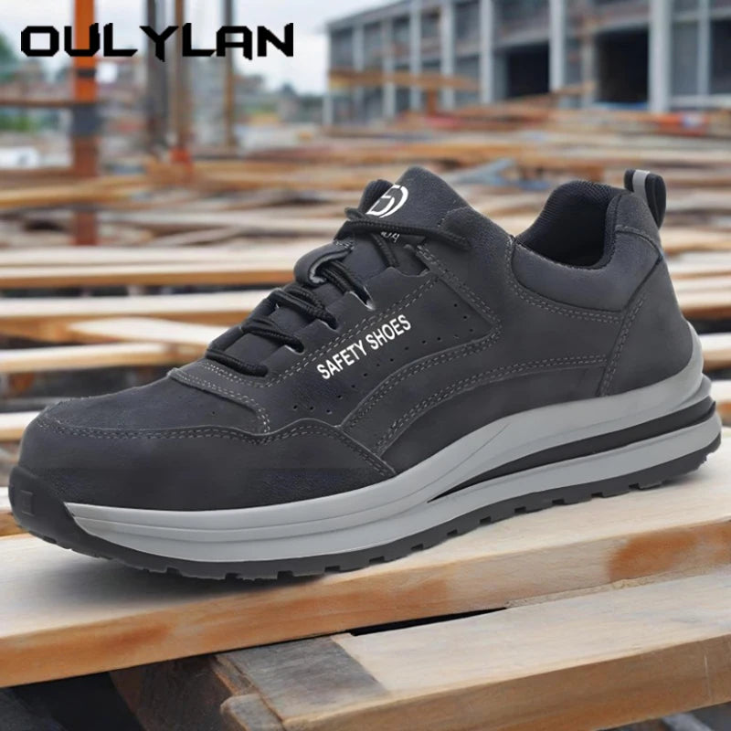 Oulylan Wear Resistant Anti Puncture Sneakers Male Steel Toe Labor Shoes For Work Outdoor Anti Skid Breathable Safety Boots