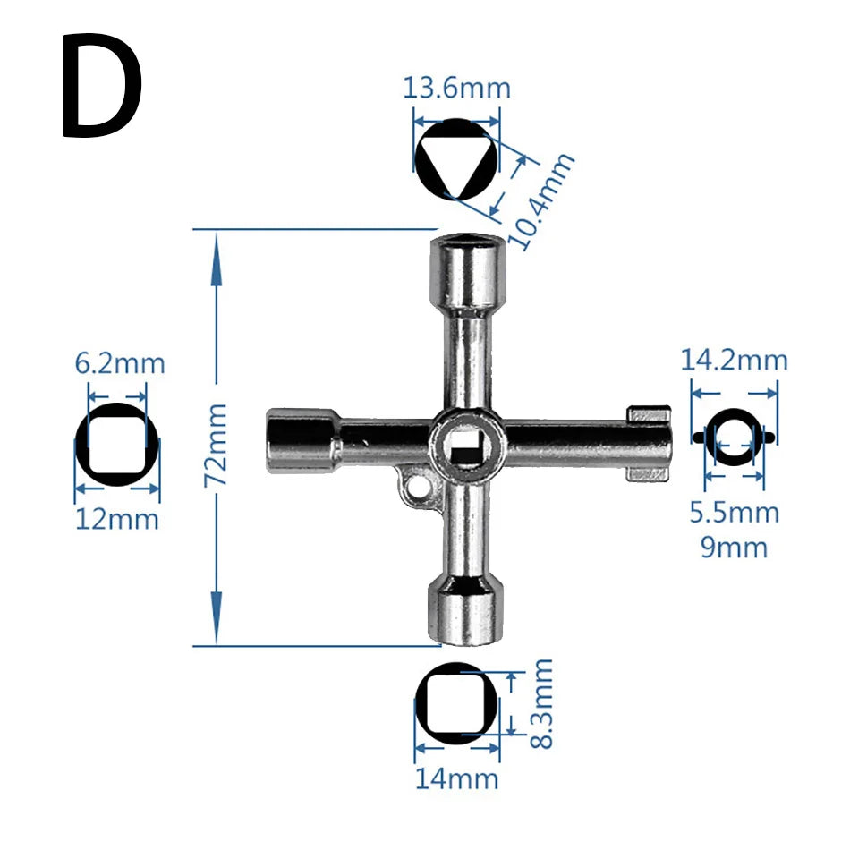 Multifunction Cross Switch Square Key Wrench Alloy Universal Triangle For Elevator Electrical Cupboard Box Train Cabinet