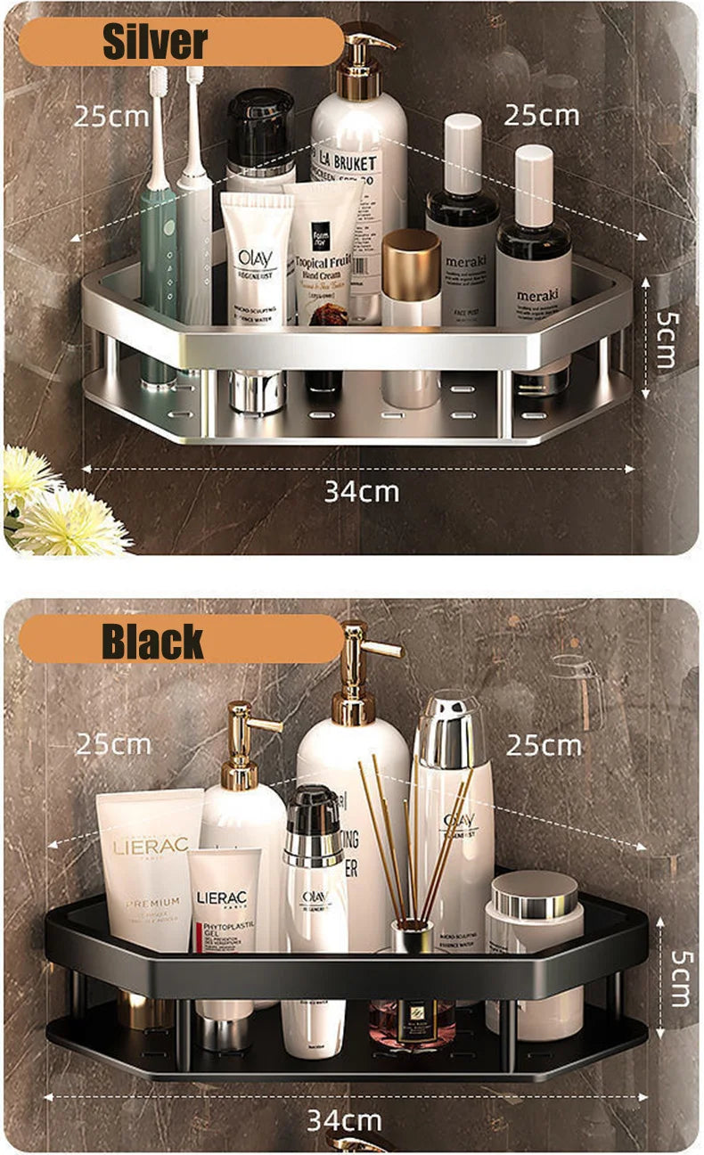 Bathroom Shelf Shelves Punch-free Corner Rack Wall Mounted Shampoo Storage Aluminum Holder Kitchen Bathroom Organizer Accessorie