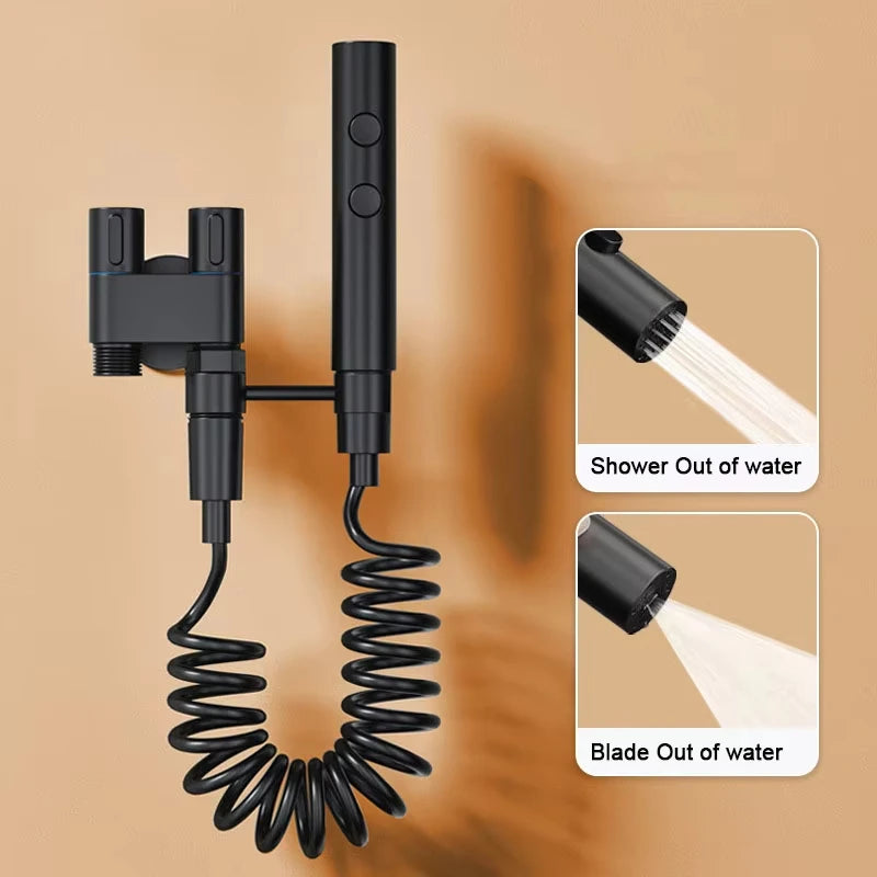 Gunmetal gray toilet spray gun set, handheld bathroom spray gun, toilet and shower, dual outlet angle valve, toilet accessories