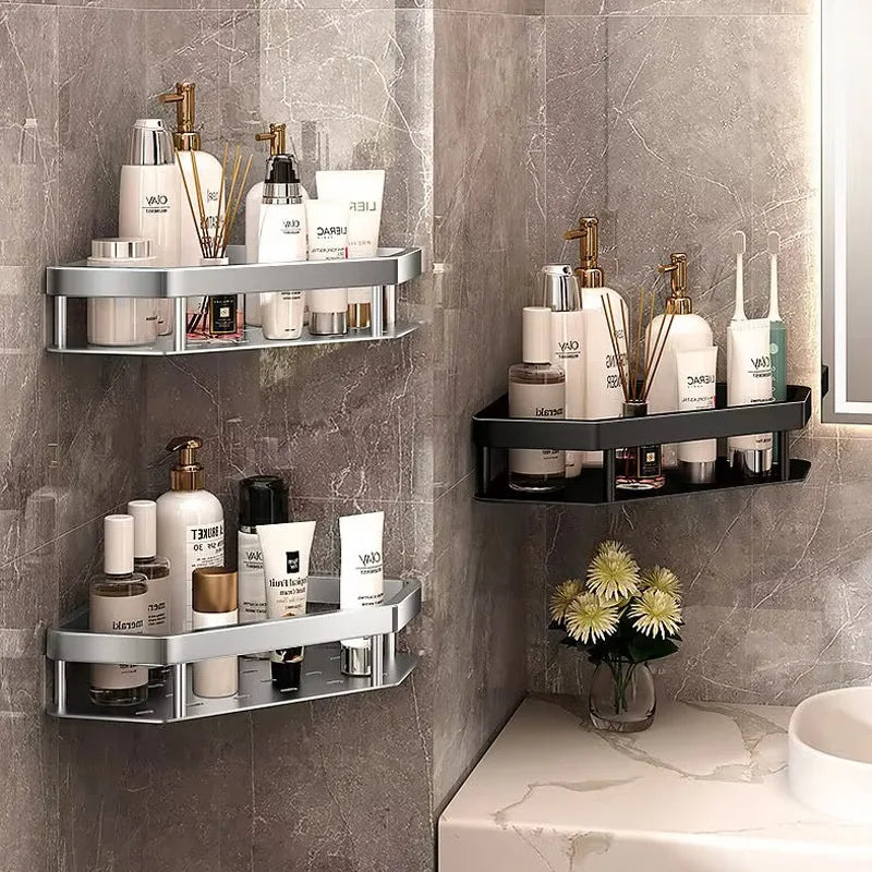 Bathroom Shelf Shelves Punch-free Corner Rack Wall Mounted Shampoo Storage Aluminum Holder Kitchen Bathroom Organizer Accessorie