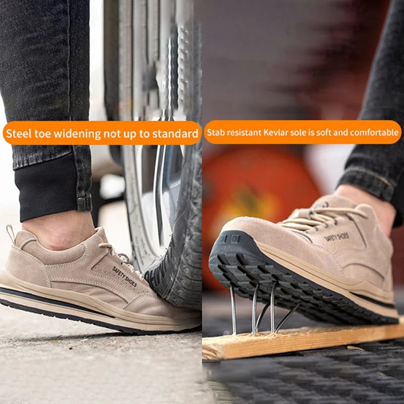 Oulylan Wear Resistant Anti Puncture Sneakers Male Steel Toe Labor Shoes For Work Outdoor Anti Skid Breathable Safety Boots