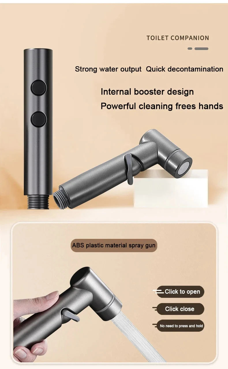 Gunmetal gray toilet spray gun set, handheld bathroom spray gun, toilet and shower, dual outlet angle valve, toilet accessories