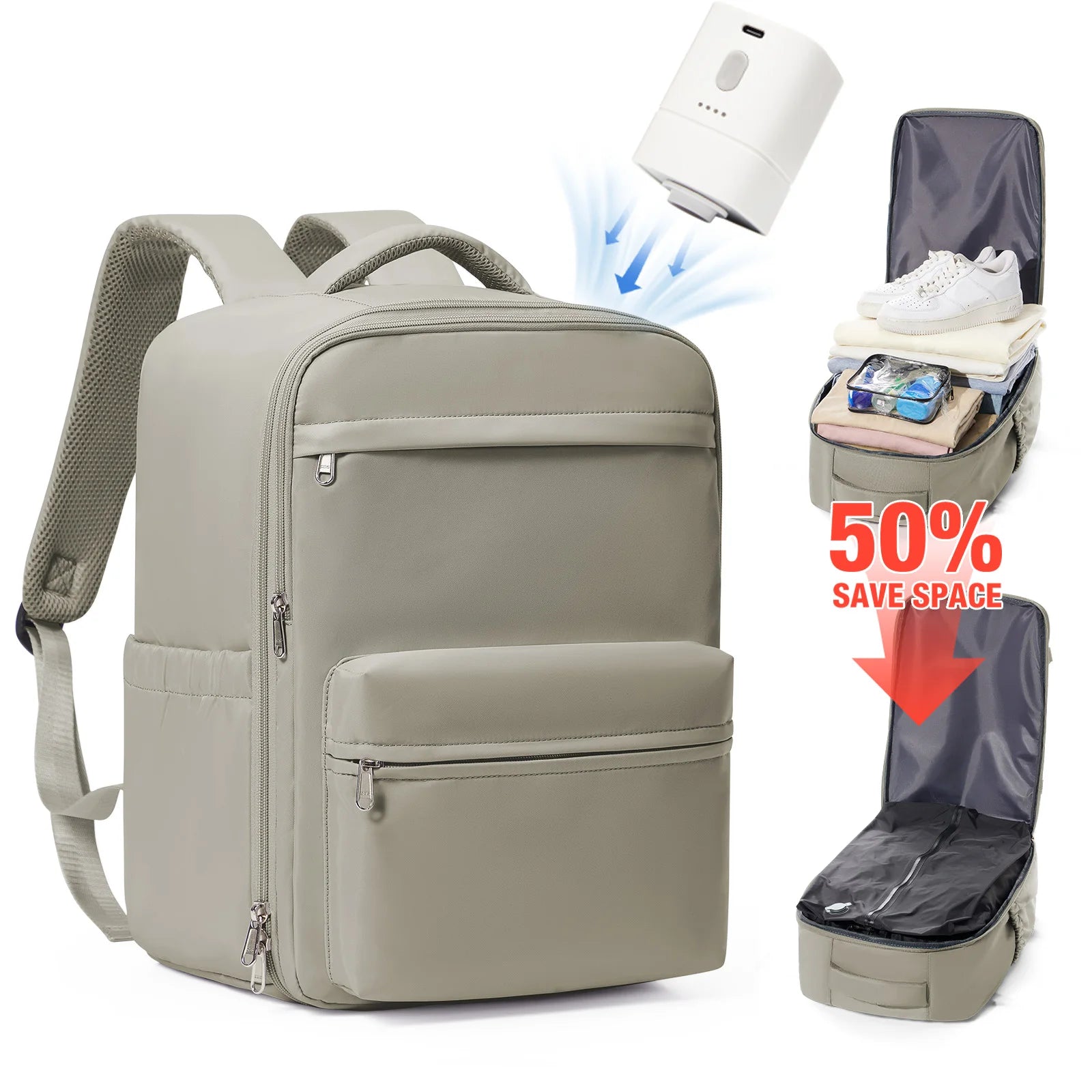 Ryanair 40x30x20 Travel Backpack, Vacuum Compression Backpack with Vacuum Pump，Airline Wizzair Hand Cabin Bag , School Backpack