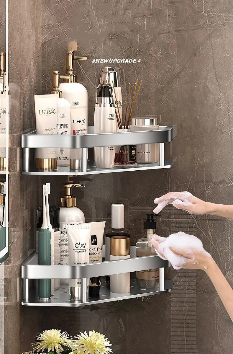 Bathroom Shelf Shelves Punch-free Corner Rack Wall Mounted Shampoo Storage Aluminum Holder Kitchen Bathroom Organizer Accessorie