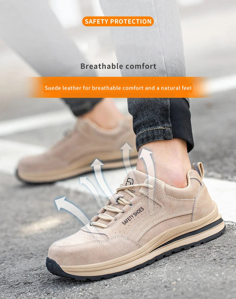Oulylan Wear Resistant Anti Puncture Sneakers Male Steel Toe Labor Shoes For Work Outdoor Anti Skid Breathable Safety Boots