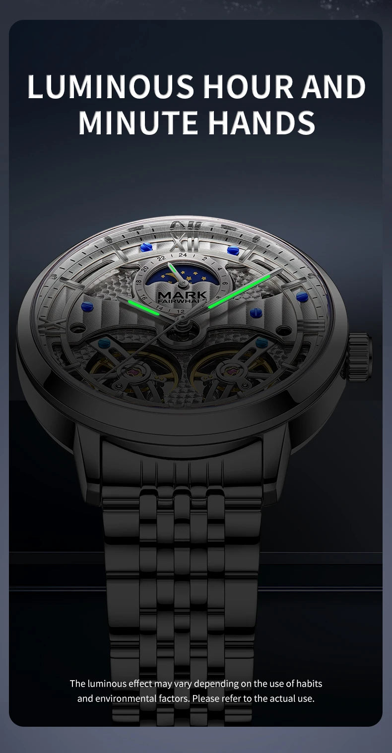 Mark Fairwhale 6023 Luxury Men's Watches Waterproof Luminous Man Clock Chronograph Stainless Steel Mechanical Watches For Men