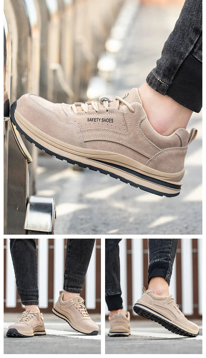 Oulylan Wear Resistant Anti Puncture Sneakers Male Steel Toe Labor Shoes For Work Outdoor Anti Skid Breathable Safety Boots