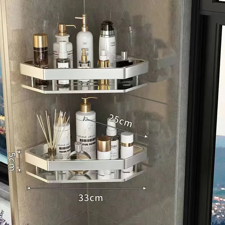 Bathroom Shelf Shelves Punch-free Corner Rack Wall Mounted Shampoo Storage Aluminum Holder Kitchen Bathroom Organizer Accessorie