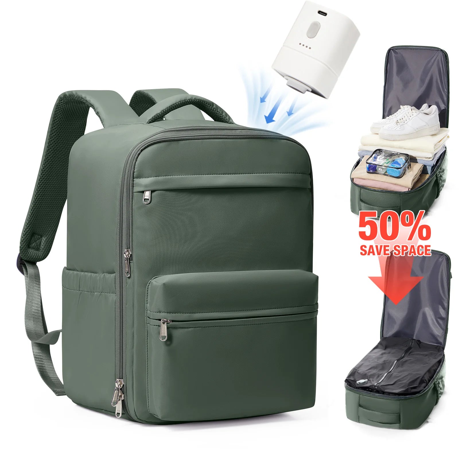 Ryanair 40x30x20 Travel Backpack, Vacuum Compression Backpack with Vacuum Pump，Airline Wizzair Hand Cabin Bag , School Backpack