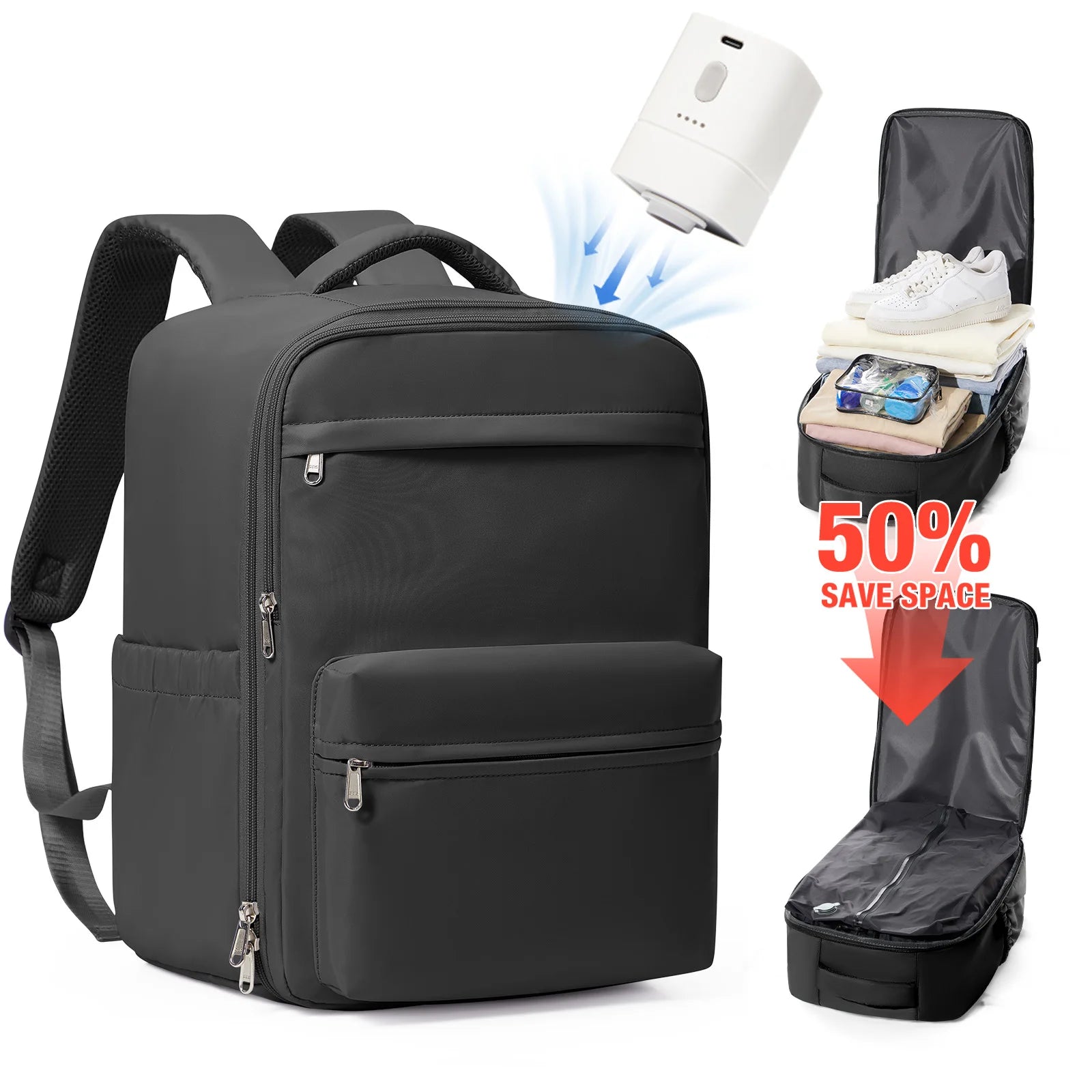 Ryanair 40x30x20 Travel Backpack, Vacuum Compression Backpack with Vacuum Pump，Airline Wizzair Hand Cabin Bag , School Backpack