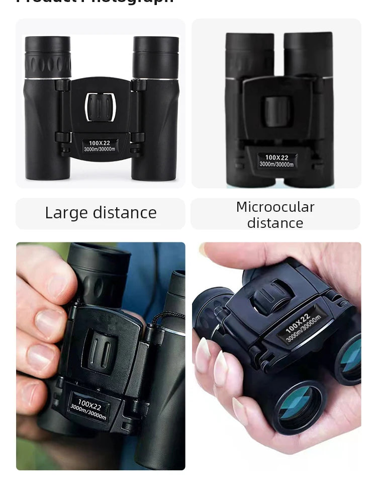 100x22 Mini Portable Hd Binoculars 30000m Long Range Folding Bak4 Fmc Optics For Hunting Sports Outdoor Camping Travel