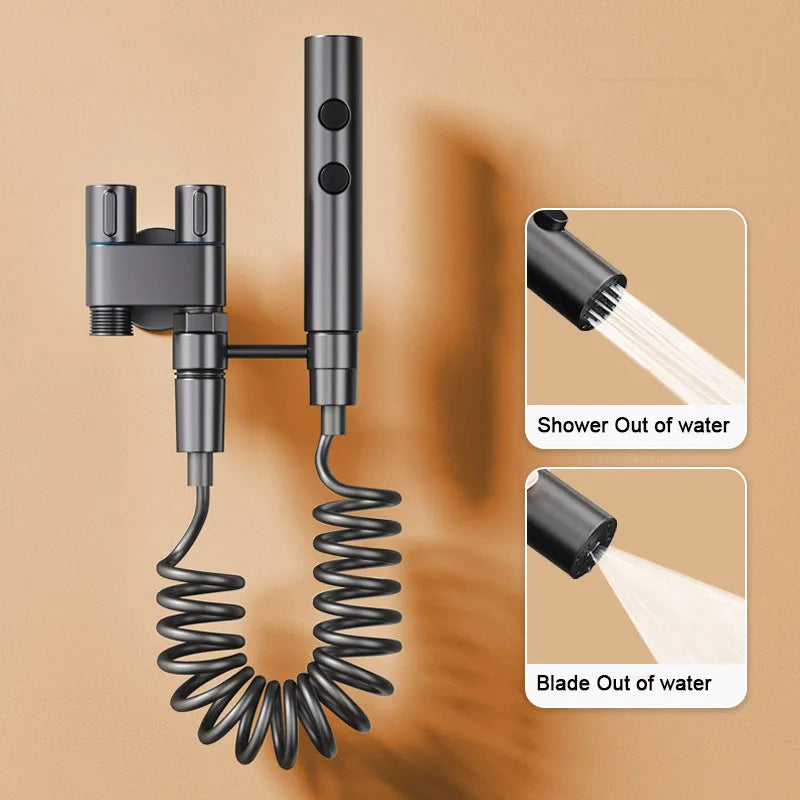 Gunmetal gray toilet spray gun set, handheld bathroom spray gun, toilet and shower, dual outlet angle valve, toilet accessories