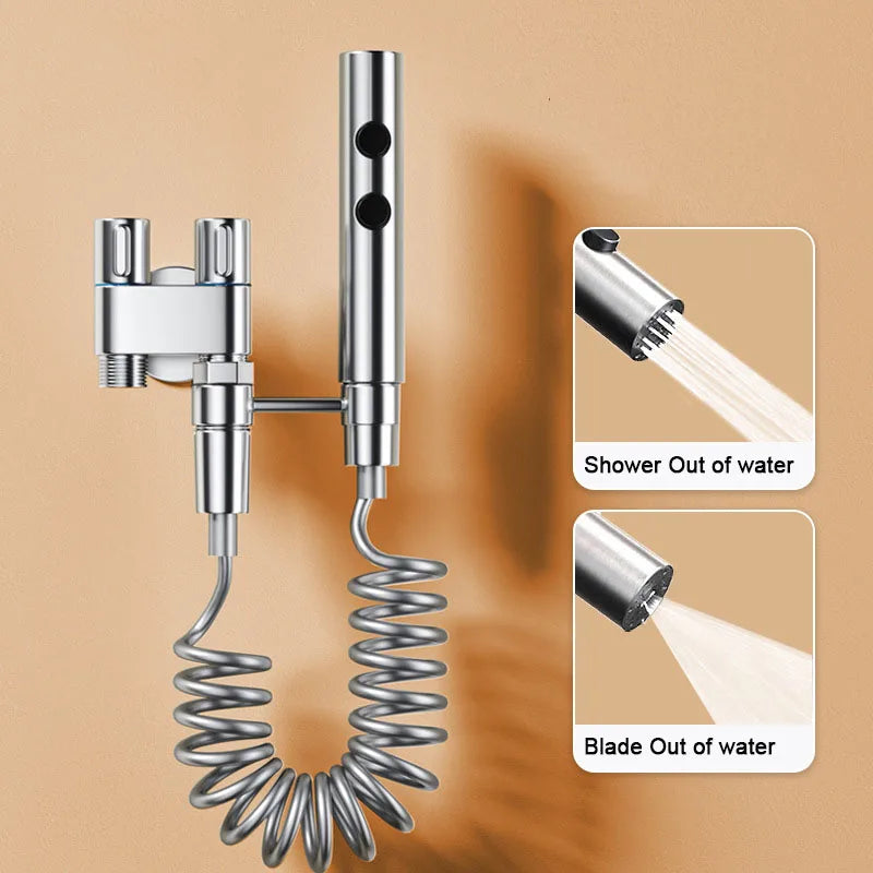 Gunmetal gray toilet spray gun set, handheld bathroom spray gun, toilet and shower, dual outlet angle valve, toilet accessories