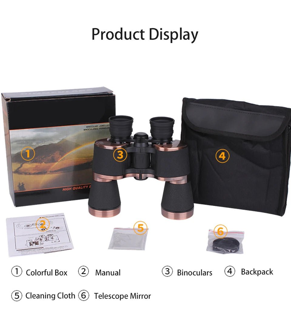 HD Binoculars 20x50 for Adults Waterproof Professional Binoculars Large View Telescope With Clear Low Light Vision Outdoor Sport