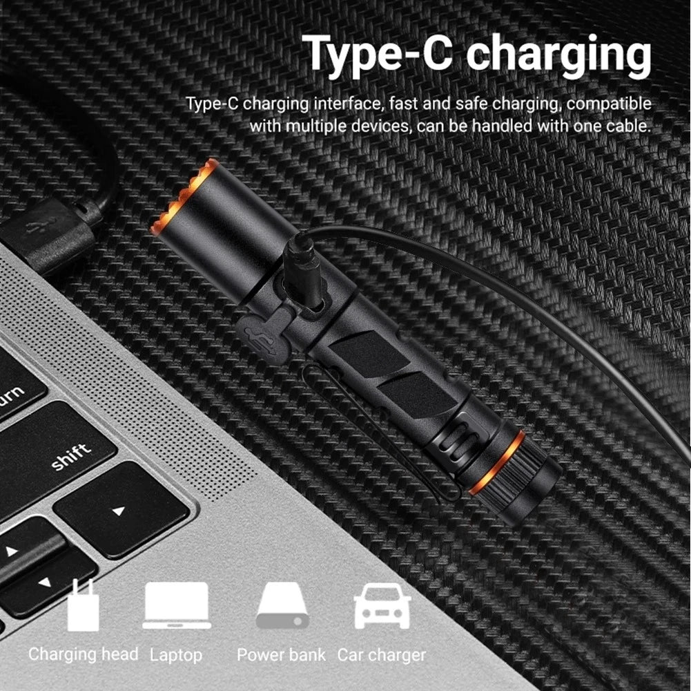 Mini Zoom EDC High Bright Pen Flashlight USB Rechargeable Magnet Portable Small Torch Outdoor Camping Hiking Emergency Lighting