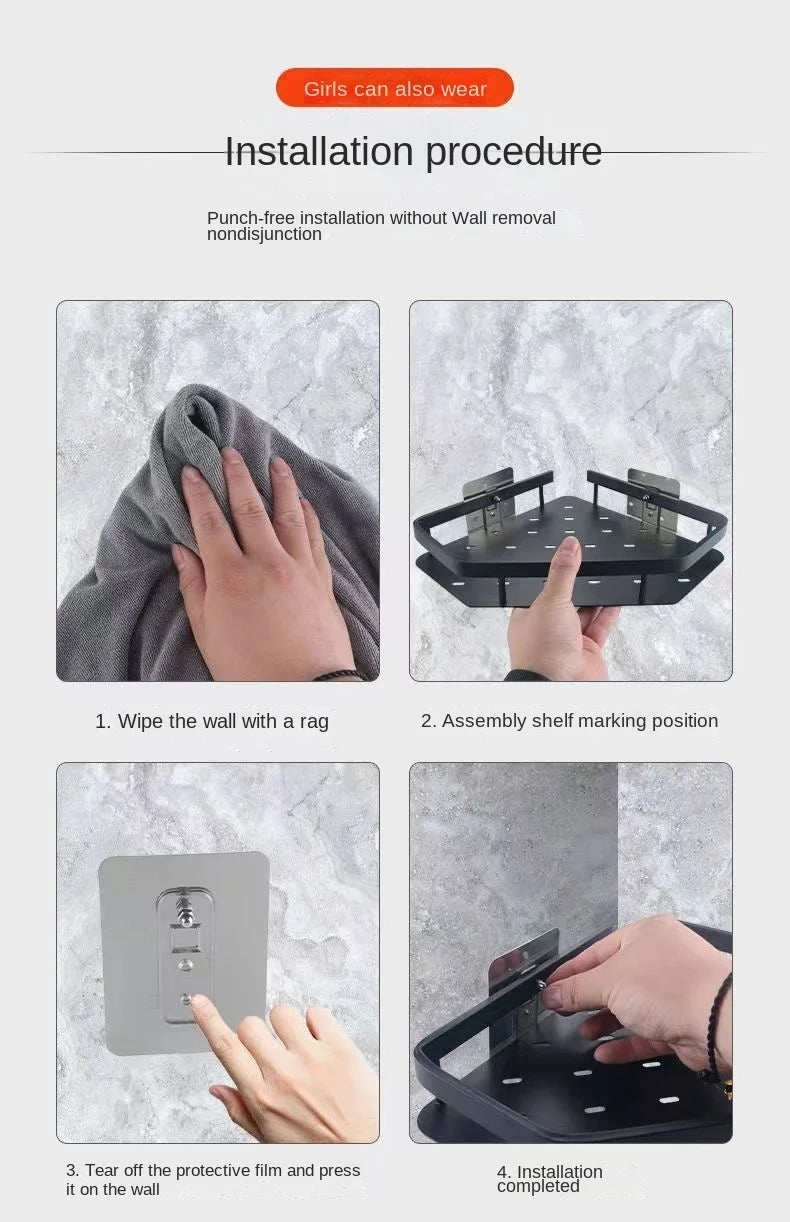 Bathroom Shelf Shelves Punch-free Corner Rack Wall Mounted Shampoo Storage Aluminum Holder Kitchen Bathroom Organizer Accessorie