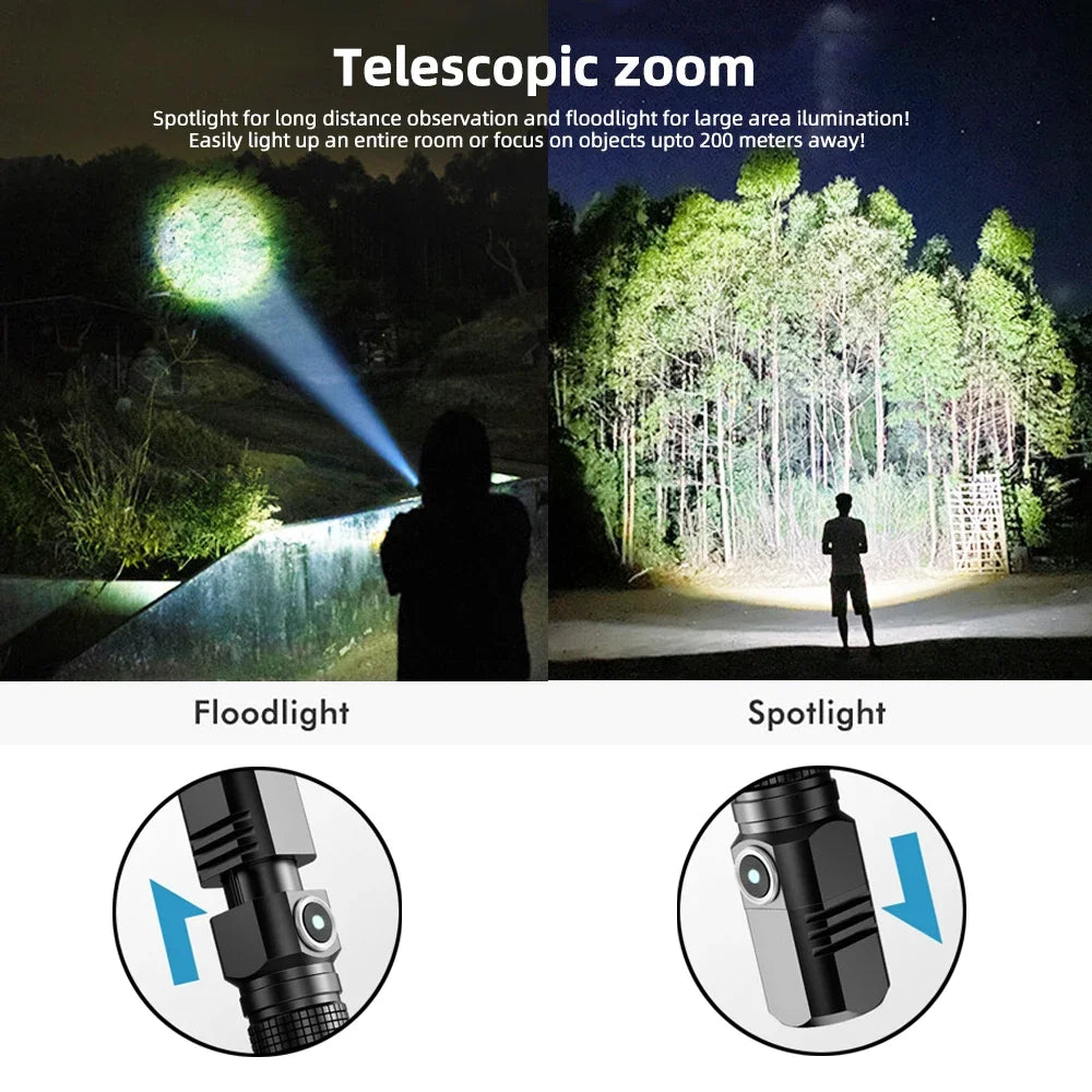 Super Bright Mini LED Flashlight USB Rechargeable Zoom Tactical Flashlight 3 Lighting Mode Outdoor Camping Fishing Torch