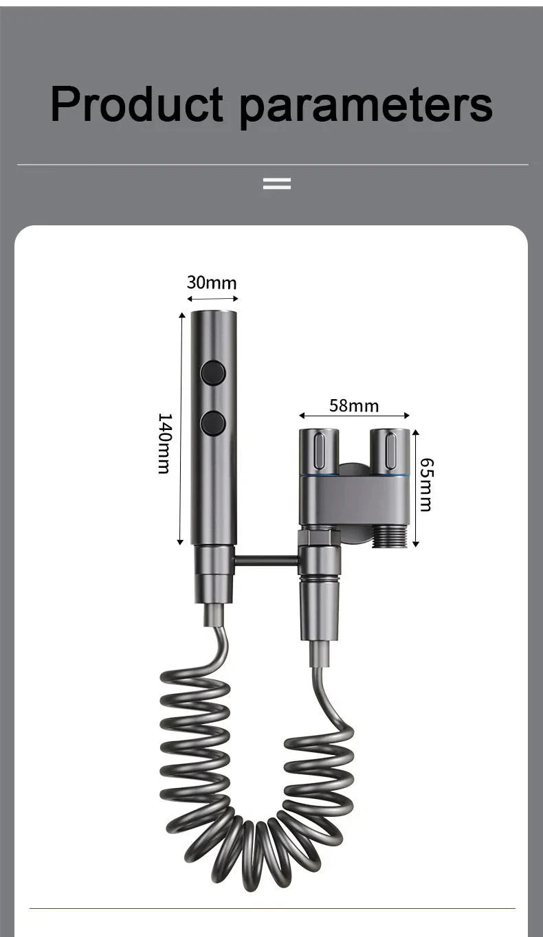 Gunmetal gray toilet spray gun set, handheld bathroom spray gun, toilet and shower, dual outlet angle valve, toilet accessories