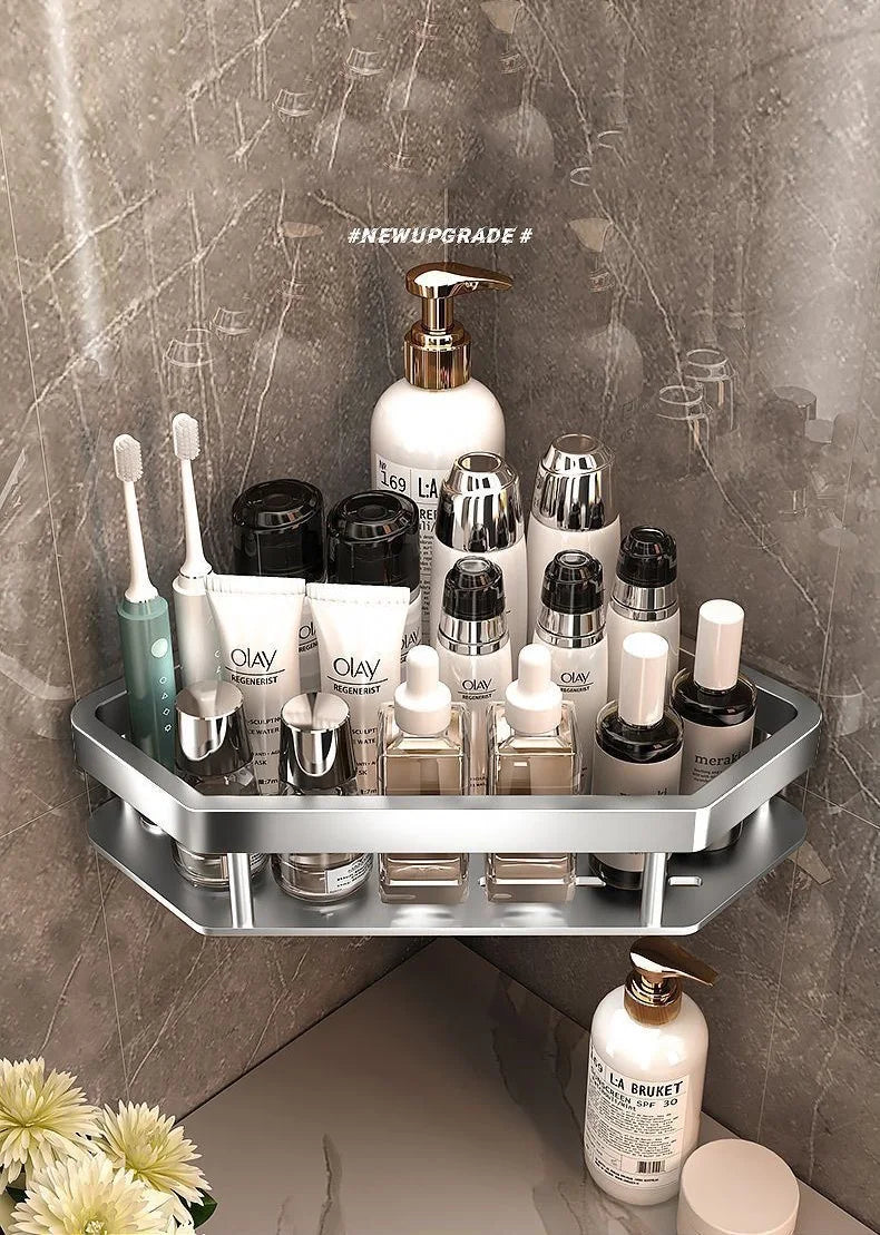 Bathroom Shelf Shelves Punch-free Corner Rack Wall Mounted Shampoo Storage Aluminum Holder Kitchen Bathroom Organizer Accessorie