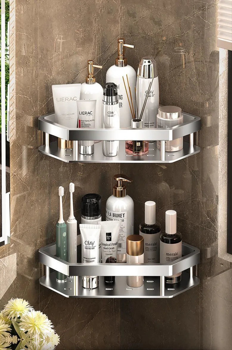Bathroom Shelf Shelves Punch-free Corner Rack Wall Mounted Shampoo Storage Aluminum Holder Kitchen Bathroom Organizer Accessorie
