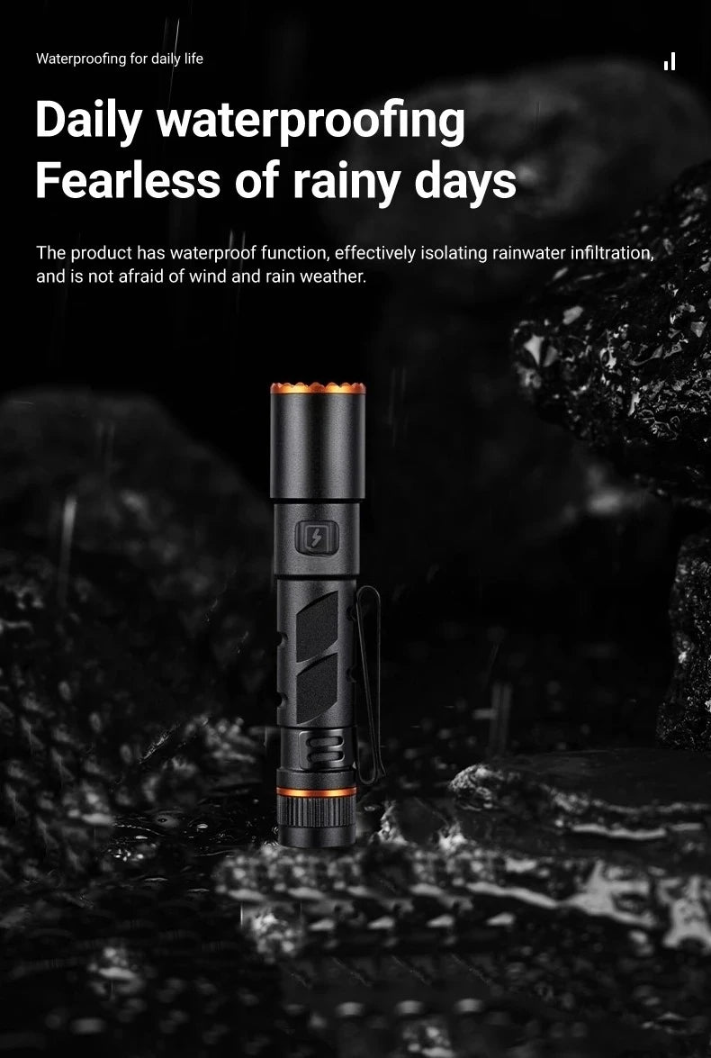 Mini Zoom EDC High Bright Pen Flashlight USB Rechargeable Magnet Portable Small Torch Outdoor Camping Hiking Emergency Lighting