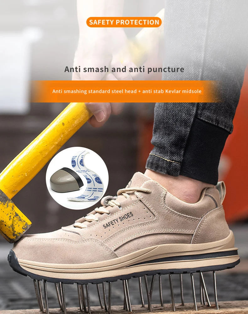 Oulylan Wear Resistant Anti Puncture Sneakers Male Steel Toe Labor Shoes For Work Outdoor Anti Skid Breathable Safety Boots