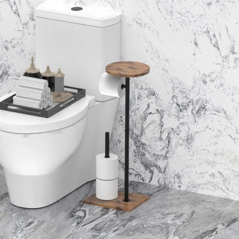 Free Standing Toilet Paper Holder with Shelf, Floor Stand Tissue Dispenser for Mega Rolls, Bathroom Storage Organizer
