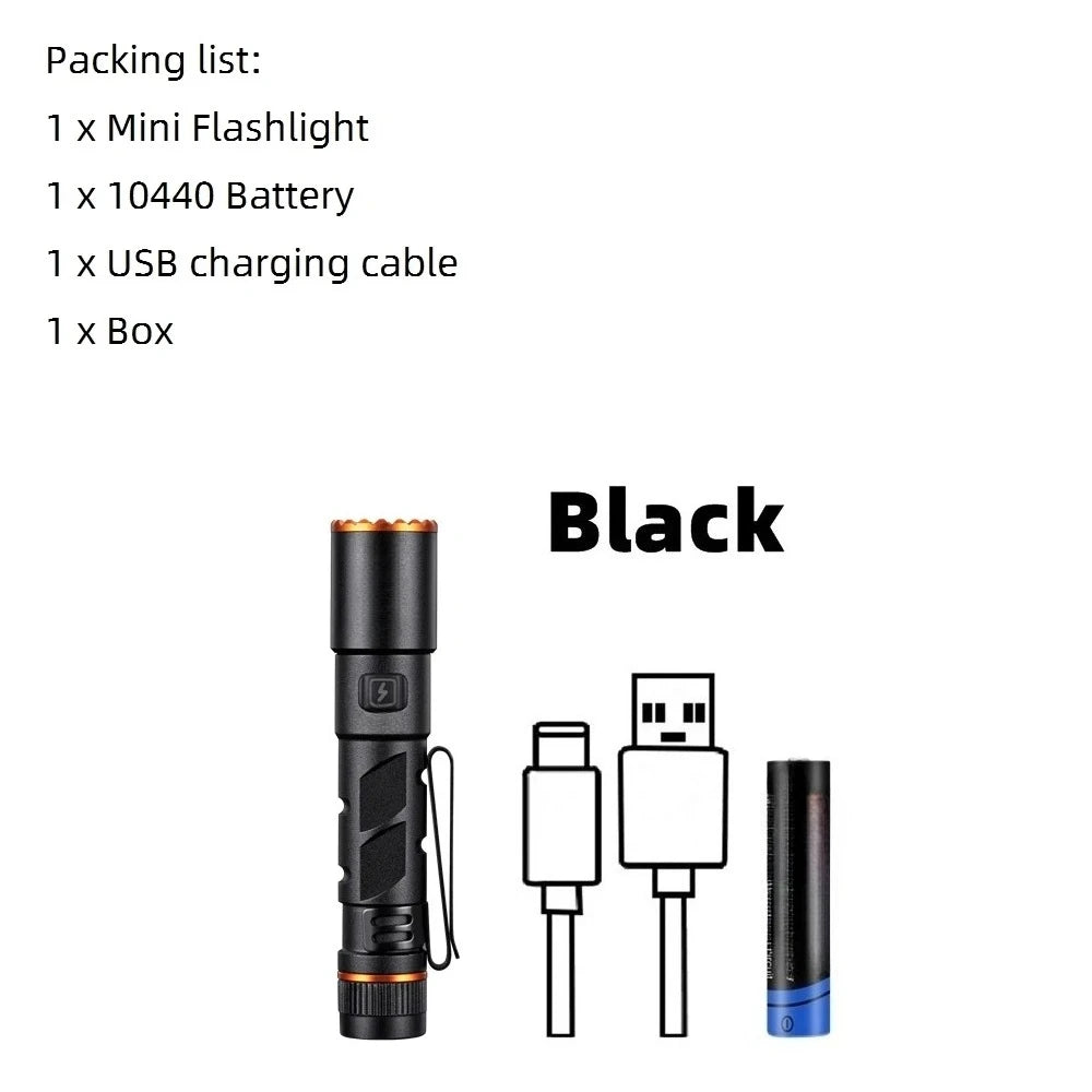 Mini Zoom EDC High Bright Pen Flashlight USB Rechargeable Magnet Portable Small Torch Outdoor Camping Hiking Emergency Lighting