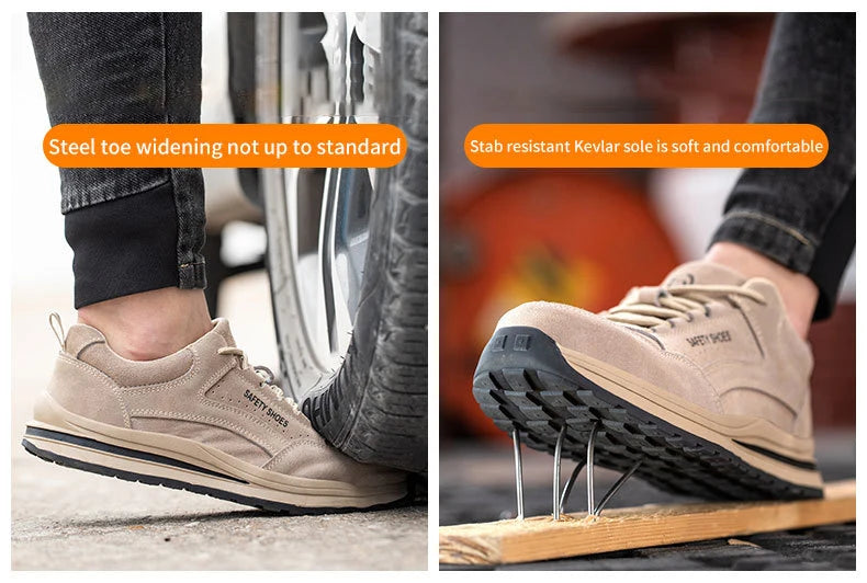 Oulylan Wear Resistant Anti Puncture Sneakers Male Steel Toe Labor Shoes For Work Outdoor Anti Skid Breathable Safety Boots
