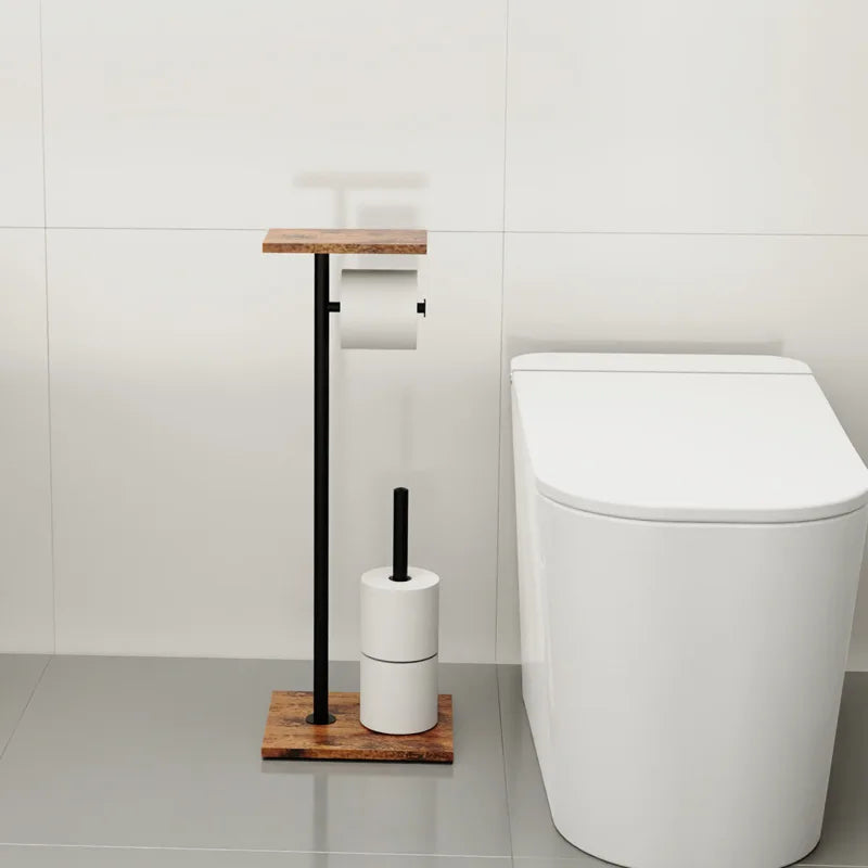 Free Standing Toilet Paper Holder with Shelf, Floor Stand Tissue Dispenser for Mega Rolls, Bathroom Storage Organizer