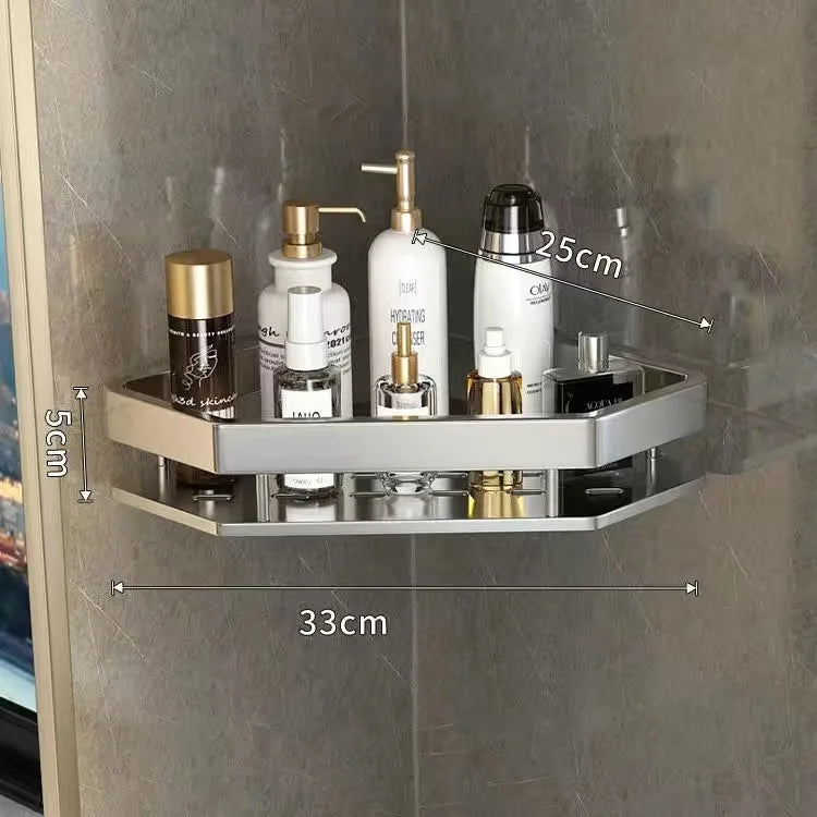 Bathroom Shelf Shelves Punch-free Corner Rack Wall Mounted Shampoo Storage Aluminum Holder Kitchen Bathroom Organizer Accessorie
