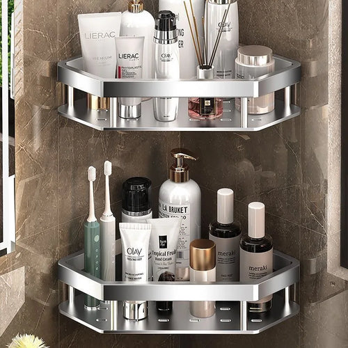 Bathroom Shelf Shelves Punch-free Corner Rack Wall Mounted Shampoo Storage Aluminum Holder Kitchen Bathroom Organizer Accessorie