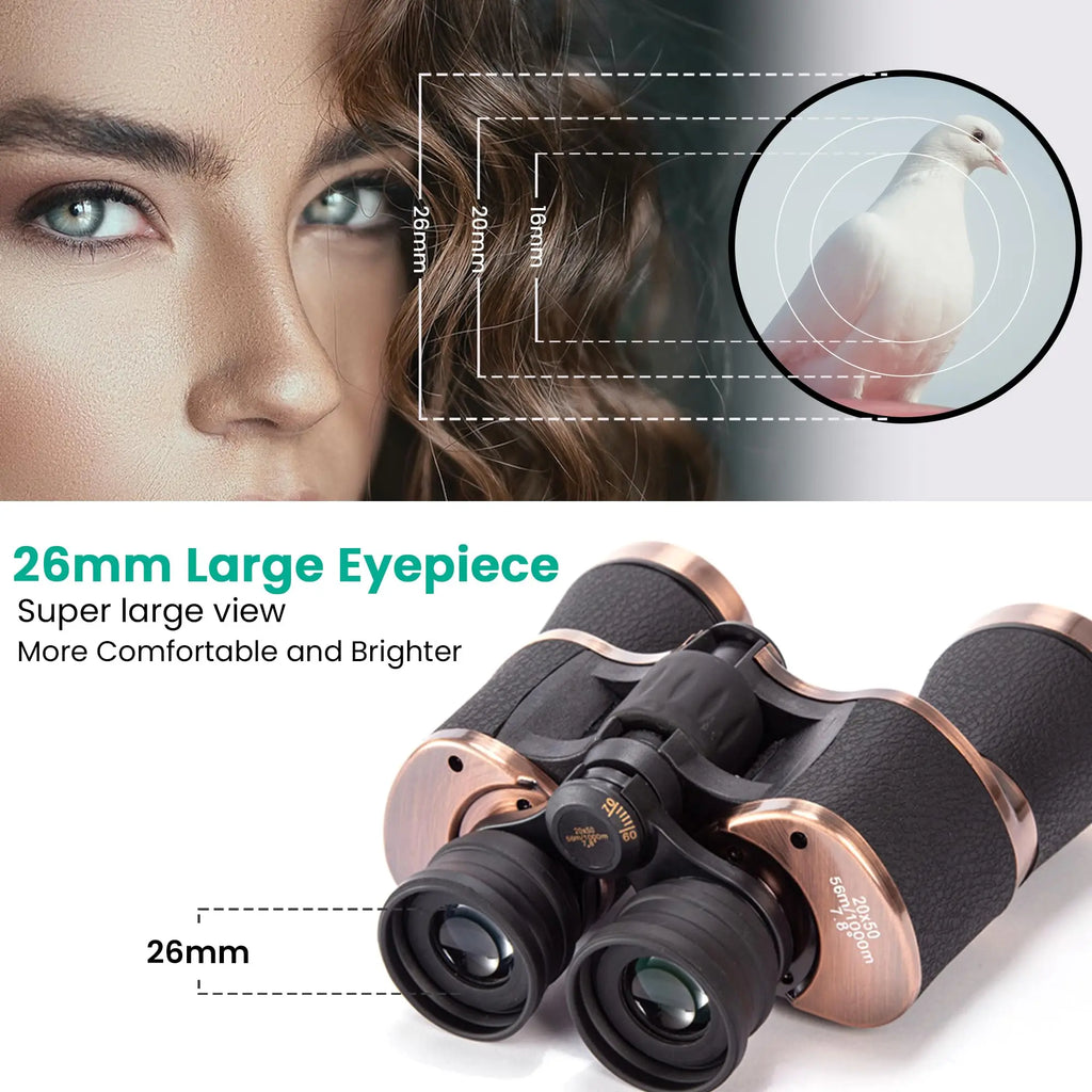 HD Binoculars 20x50 for Adults Waterproof Professional Binoculars Large View Telescope With Clear Low Light Vision Outdoor Sport